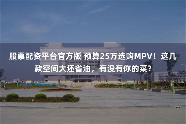 股票配资平台官方版 预算25万选购MPV！这几款空间大还省油，有没有你的菜？